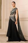 Tarun Tahiliani_Black Blouse  Jersey And Concept Saree  Waistband With Printed _Online_at_Aza_Fashions