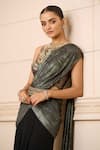 Buy_Tarun Tahiliani_Black Blouse  Jersey And Concept Saree  Waistband With Printed _Online_at_Aza_Fashions