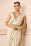 Tarun Tahiliani_Ivory Foil Jersey Embellishment Waistband Embroidered Concept Saree With Blouse _Online_at_Aza_Fashions