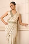 Buy_Tarun Tahiliani_Ivory Foil Jersey Embellishment Waistband Embroidered Concept Saree With Blouse _Online_at_Aza_Fashions