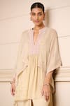 Buy_Tarun Tahiliani_Beige Embroidered Chikankari Notched Neck Kaftan Tunic And Dhoti Pant Set _Online_at_Aza_Fashions