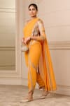 Tarun Tahiliani_Orange Blouse  Foil Jersey Hand Concept Draped Dhoti Saree With Printed_Online_at_Aza_Fashions