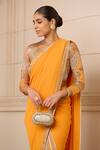 Buy_Tarun Tahiliani_Orange Blouse  Foil Jersey Hand Concept Draped Dhoti Saree With Printed_Online_at_Aza_Fashions