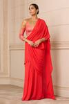 Tarun Tahiliani_Red Blouse  Foil Jersey Hand Embroidered Jewelled Concept Pre-draped Saree With _Online_at_Aza_Fashions