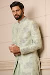 Buy_Tarun Tahiliani_Blue Kurta Dupion Sherwani Dupion Churidar Stretch Pattern With Set _Online_at_Aza_Fashions