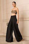 Tarun Tahiliani Black Cotton Embroidery Floral Hand Corset And Pleated Flared Trouser Set Online at Aza Fashions Tarun Tahiliani_Black Cotton Embroidery Floral Hand Corset And Pleated Flared Trouser Set_Online_at_Aza_Fashions