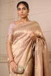 Shop_Tarun Tahiliani_Pink Brocade Embroidered Handwoven Floral Saree With Unstitched Blouse Fabric _at_Aza_Fashions