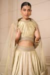 Shop_Tarun Tahiliani_Ivory Brocade Halter Draped Lehenga Set _at_Aza_Fashions