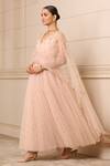 Buy_Tarun Tahiliani_Pink Anarkali  Tulle Embroidered Crystals V Neck And Churidar Set _Online_at_Aza_Fashions