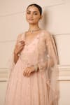 Shop_Tarun Tahiliani_Pink Anarkali  Tulle Embroidered Crystals V Neck And Churidar Set _at_Aza_Fashions