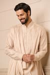 Shop_Tarun Tahiliani_Gold Kurta  Spun Silk Plain Asymmetric Layered Set _Online_at_Aza_Fashions