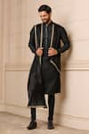 Tarun Tahiliani_Black Kurta  Moga Satin Plain Draped Set _Online_at_Aza_Fashions