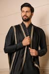 Shop_Tarun Tahiliani_Black Kurta  Moga Satin Plain Draped Set _Online_at_Aza_Fashions