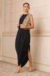 Shop_Tarun Tahiliani_Black Gown  Georgette Hand Embroidered Botanical Dhoti And Gilet Set _Online_at_Aza_Fashions