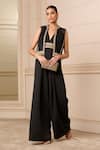 Buy_Tarun Tahiliani_Black Embroidered Jumpsuit V-neck Halter With Textured Gilet 