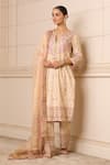 Buy_Tarun Tahiliani_Pink Kurta And Trouser Chanderi Printed Kashina Notched Work Set _Online_at_Aza_Fashions