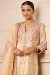 Shop_Tarun Tahiliani_Pink Kurta And Trouser Chanderi Printed Kashina Notched Work Set _at_Aza_Fashions