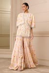 Tarun Tahiliani_Pink Cape And Sharara  Georgette Printed Floral Round Kurta Set With _Online_at_Aza_Fashions