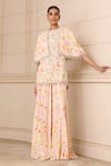 Buy_Tarun Tahiliani_Pink Cape And Sharara  Georgette Printed Floral Round Kurta Set With _Online_at_Aza_Fashions