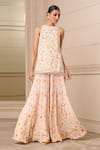 Tarun Tahiliani_Pink Cape And Sharara  Georgette Printed Floral Round Kurta Set With _at_Aza_Fashions