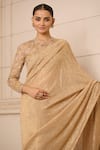 Shop_Tarun Tahiliani_Gold Saree Crinkle Net Embroidered Crystal Round With Blouse _at_Aza_Fashions