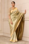 Buy_Tarun Tahiliani_Green Brocade Embroidered Hand Handwoven Saree With Unstitched Blouse Fabric _Online_at_Aza_Fashions