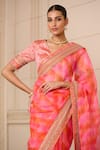 Buy_Tarun Tahiliani_Pink Printed Abstract Pattern Organza Saree _Online_at_Aza_Fashions
