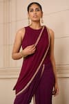 Tarun Tahiliani_Purple Georgette Hand Embroidered Floral Concept Dhoti Jumpsuit Fluted Saree _Online_at_Aza_Fashions