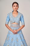 Buy_Tamaraa By Tahani_Blue Net, Silk Taffeta Cutdana, Sequins V Doris Floral Embellished Lehenga Set _Online_at_Aza_Fashions