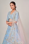 Shop_Tamaraa By Tahani_Blue Net, Silk Taffeta Cutdana, Sequins V Doris Floral Embellished Lehenga Set _Online_at_Aza_Fashions