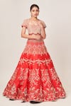 Tamaraa By Tahani_Red Net, Silk Taffeta Cutdana, Dela Embellished Kalidar Bridal Lehenga Set _Online_at_Aza_Fashions