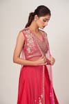 Buy_Tamaraa By Tahani_Pink Organza Embellished Sequins V Mia Butterfly And Floral Lehenga Jacket Set _Online_at_Aza_Fashions