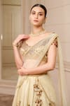 Tarun Tahiliani_Ivory Lehenga- Linen Printed Floral Scallop Neck Kalidar Set_Online_at_Aza_Fashions