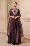 Tarun Tahiliani_Purple Kurta- Chanderi Plain  Gm Floral And Paisley Print Anarkali Set_Online_at_Aza_Fashions