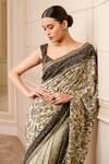 Tarun Tahiliani_Black Saree- Crepe 60 Gm Printed Floral Botanical_Online_at_Aza_Fashions