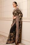 Buy_Tarun Tahiliani_Black Saree- Silk Satin Floral Embroidered Saree With Blouse_Online_at_Aza_Fashions
