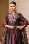 Buy_Tarun Tahiliani_Purple Kurta- Chanderi Plain  Gm Floral And Paisley Print Anarkali Set_Online_at_Aza_Fashions