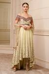 Tarun Tahiliani_Ivory Dolly- Chanderi Floral Print Asymmetric Anarkali Set_Online_at_Aza_Fashions