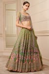 Tarun Tahiliani_Emerald Green Sheer Silk Embroidered Floral Pattern Bridal Lehenga Set _Online_at_Aza_Fashions