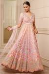 Tarun Tahiliani_Ivory Floral Pattern V Neck Embroidered Anarkali Set_Online_at_Aza_Fashions