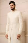 Buy_Tarun Tahiliani_Ivory Kurta  Cotton Silk Embroidery French Knot Texture Sherwani Set _Online_at_Aza_Fashions