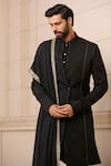 Buy_Tarun Tahiliani_Black Kurta  Cotton Jacquard Embroidery Zardozi Draped Sherwani Set _Online_at_Aza_Fashions