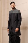 Buy_Tarun Tahiliani_Black Dhoti  Cotton Satin Embroidery Sequin Glint Textured Sherwani Set _Online_at_Aza_Fashions