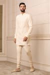 Tarun Tahiliani_Ivory Churidar  Stretch Poplin And Kurta  Cotton Silk Stripe Pattern Set _Online_at_Aza_Fashions