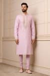 Tarun Tahiliani_Purple Churidar  Stretch Poplin And Kurta  Chanderi Embroidery Thread Set _Online_at_Aza_Fashions