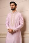 Buy_Tarun Tahiliani_Purple Churidar  Stretch Poplin And Kurta  Chanderi Embroidery Thread Set _Online_at_Aza_Fashions