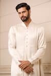 Buy_Tarun Tahiliani_Gold Churidar  Stretch Poplin And Kurta  Moga Satin Draped Set _Online_at_Aza_Fashions