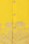 Tiber Taber_Yellow 100% Cotton Print Fish Half Sleeves Shirt And Mundu Dhoti Set  _at_Aza_Fashions