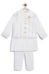 Tiber Taber_White Cotton Embroidery Heart Bundi And Pant Set _Online_at_Aza_Fashions