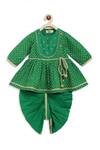 Buy_Tiber Taber_Green 100% Cotton Bandhani Angrakha Kurta And Dhoti Pant Set _Online_at_Aza_Fashions
